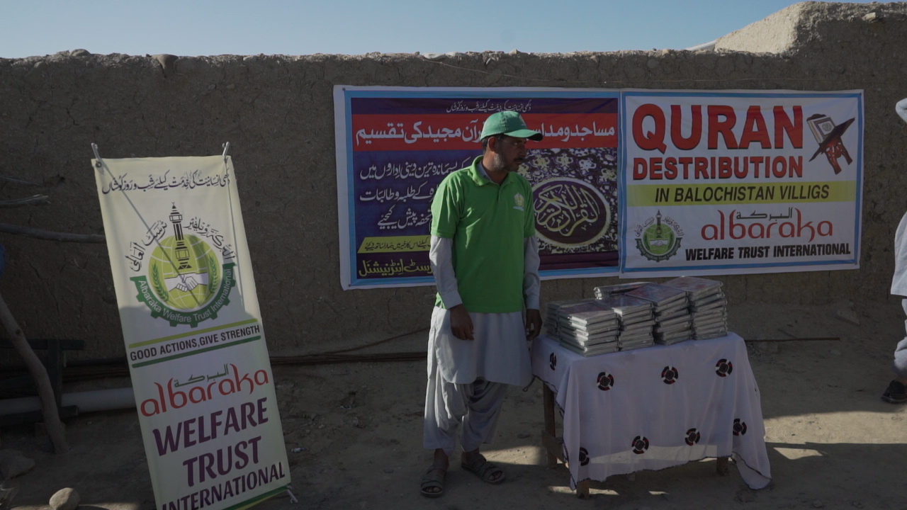 Smiling child with food bag